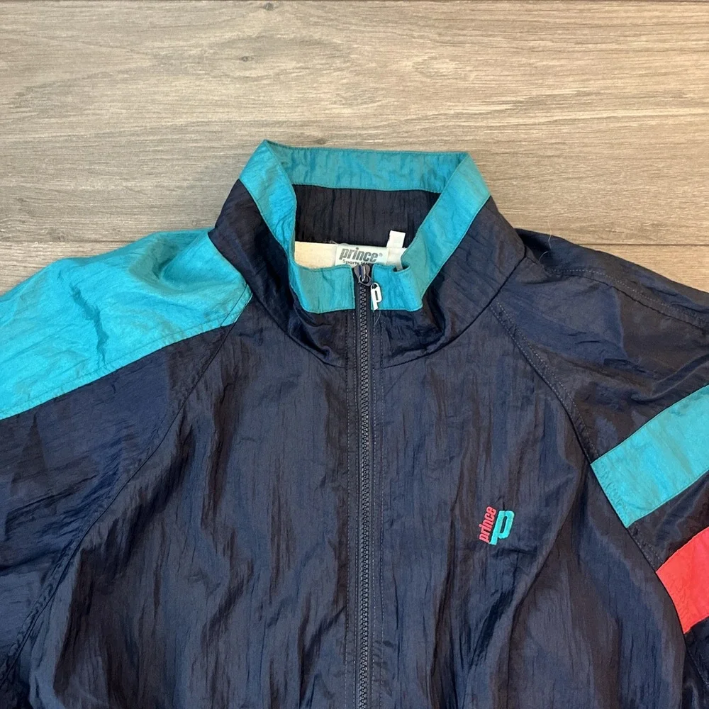 VTG Prince Mens L Full Zip Lined Windbreaker Jacket Blue Green Red